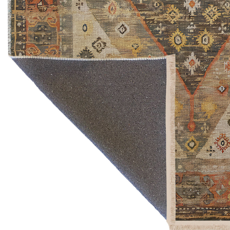 Tapis décoratif rétro à motif traditionnel beige, Rectangle 4 pi 11,06 po x 7 pi 6,55 po
