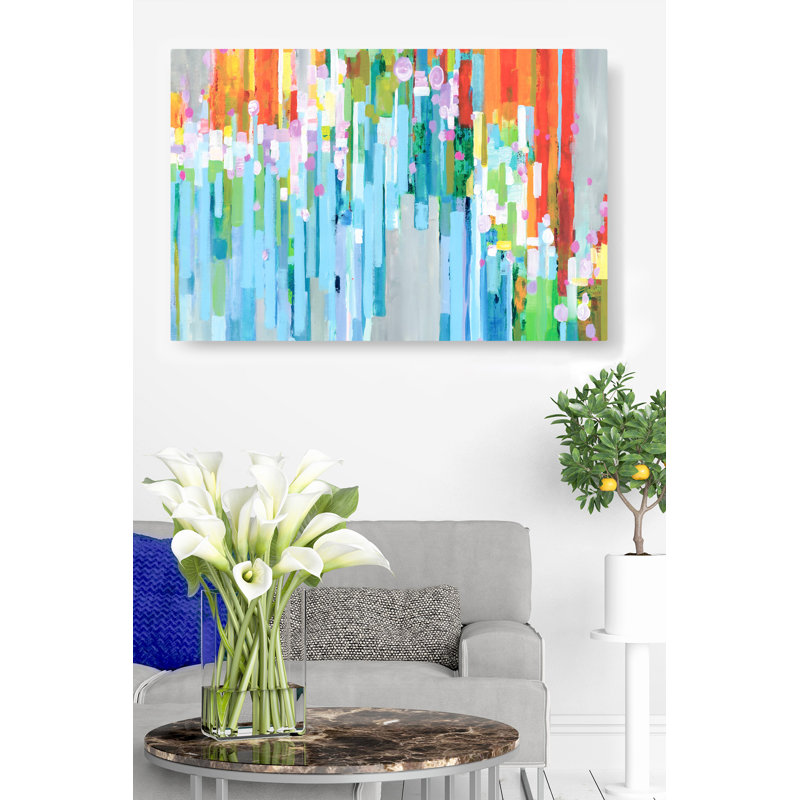 Rayures arc-en-ciel, bleu clair, rouge, jaune, orange, abstrait, H 16 po x l 24 po x P 1,5 po