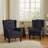 Duward Upholstered Black Blue Button Tufted Wingback Accent Chair with Rolled Arm and Thick Padded Cushion-452826156