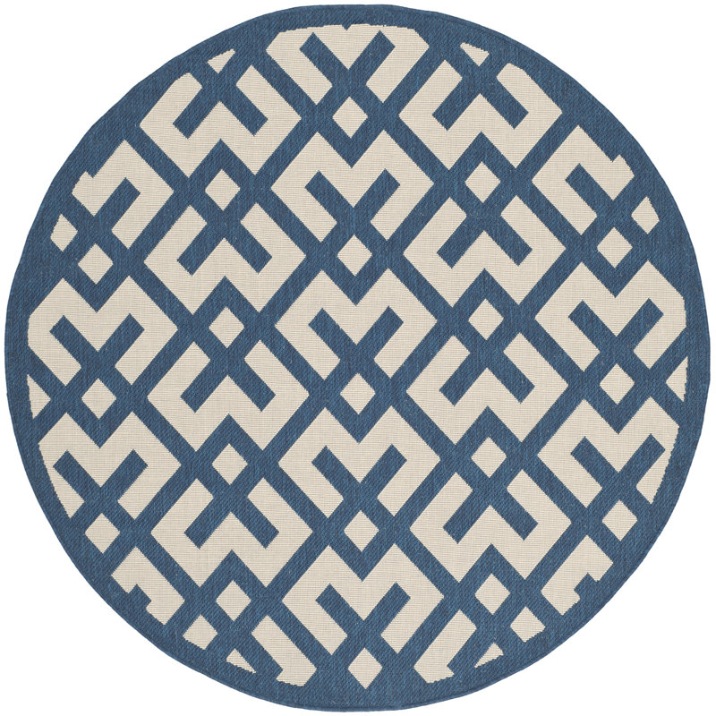 Tapis intérieur / extérieur bleu marine / beige Arneshia, Rond 6 pi 7 po
