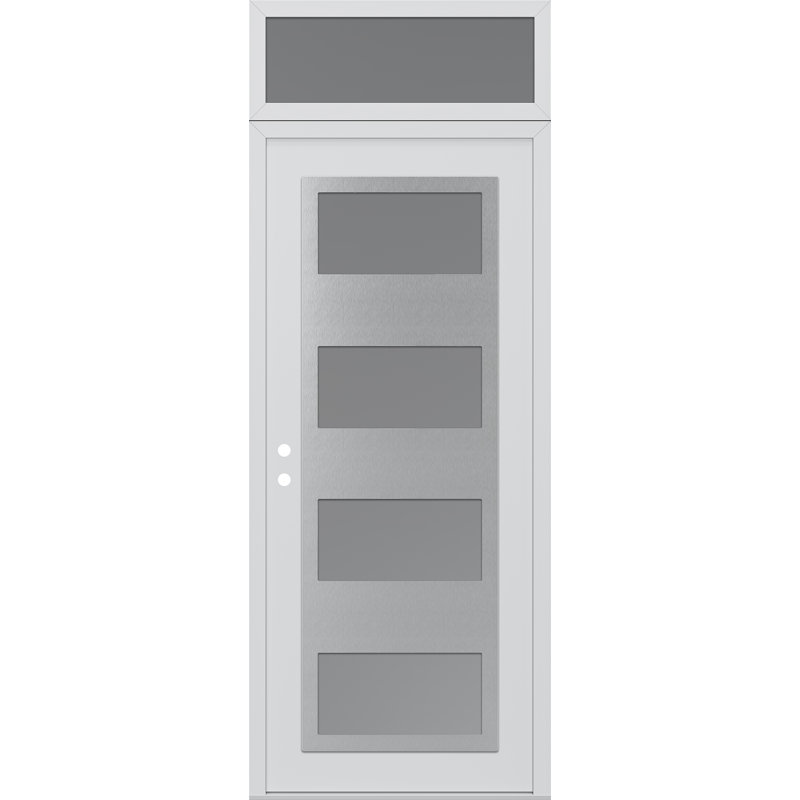 Porte d'entrée avant pré-suspendue à panneau arrière en acier argenté blanc / blanc avec panneau C2, Oui, Gelé