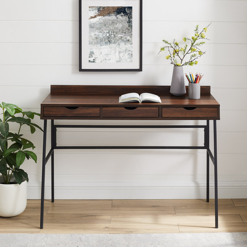 Caitlin Metal Base Writing Desk, Dark Walnut