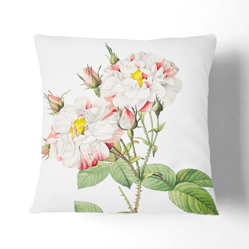 Damask Rose In White And Pink Floral Square Throw Cushion, 55cm H x 55cm W x 20cm D