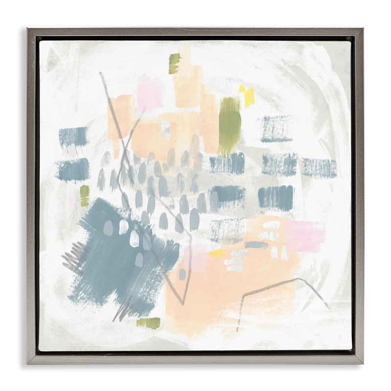 "Centric Pastel Motif Floater", art mural par June Erica Vess, Cadre flottant gris lustré, H 18 po x l 18 po