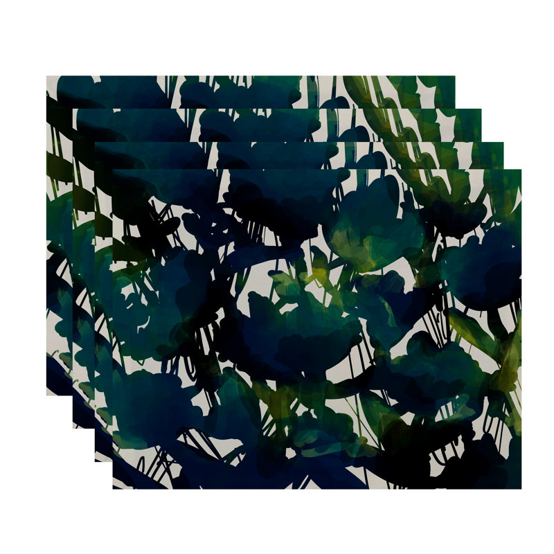 Akheelesh Polyester Floral Rectangle Placemat, Blue