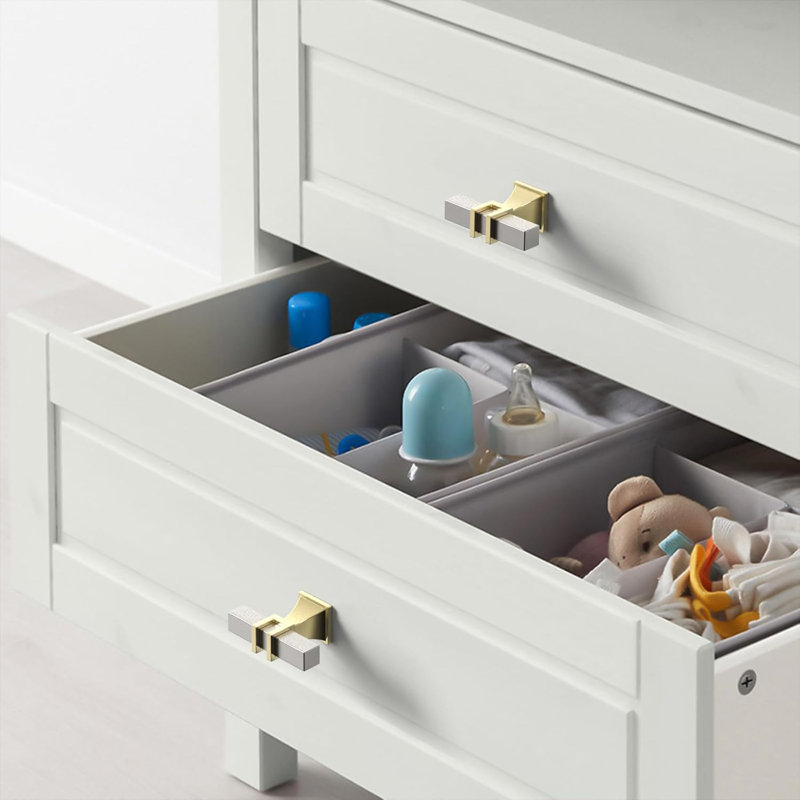Paquet de 10 boutons d'armoire en nickel satiné et doré brossé - Boutons de commode rectangulaires à trou unique de 1,46 pouce pour armoires et tiroirs de salle de bain