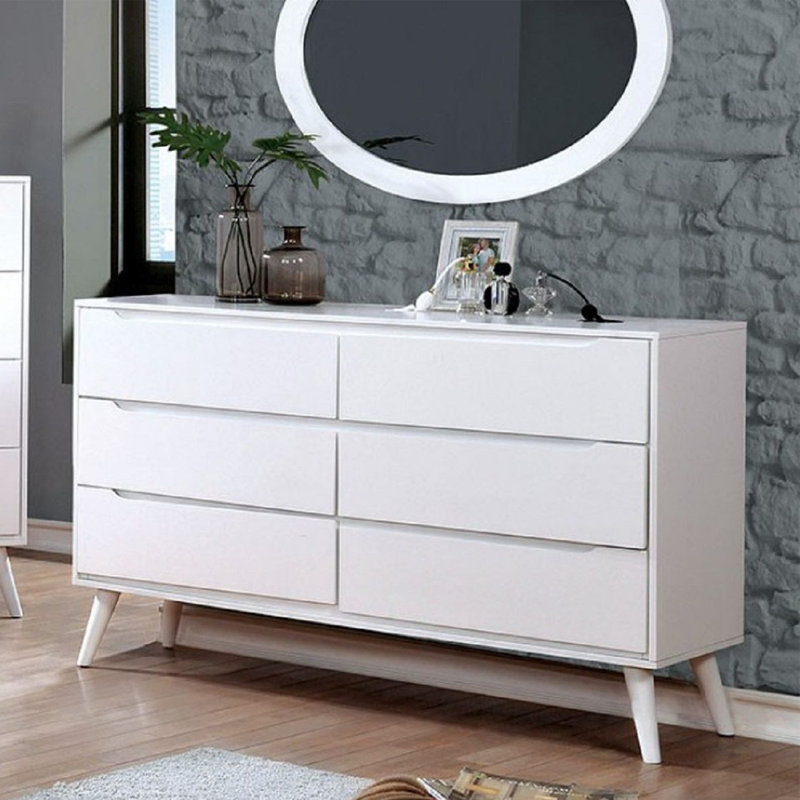 Commode double 6 tiroirs Surya, Blanc