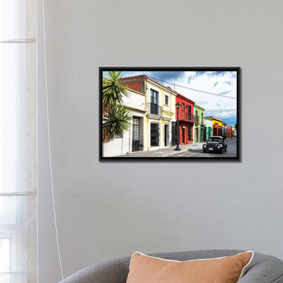 «¡ viva mexico ! série : façades colorées et noir vw coléoptère de voitures ", reproduction de photo sur toile