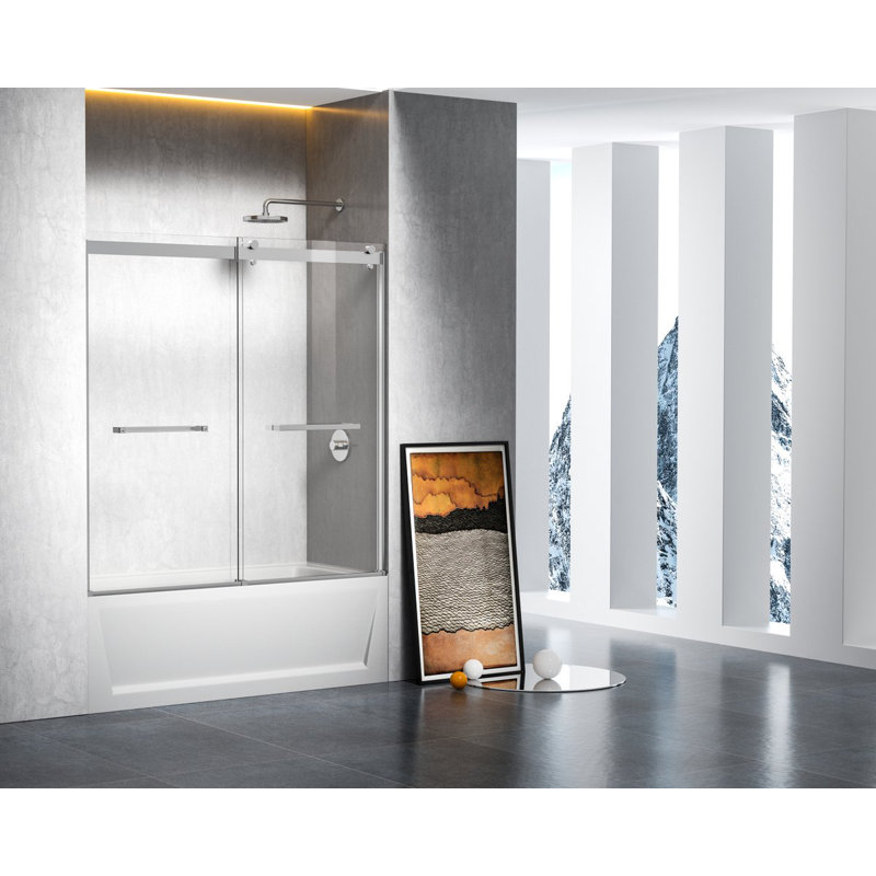 53.78" - 60" W x 60" H Double Sliding Frameless Tub Door, Chrome