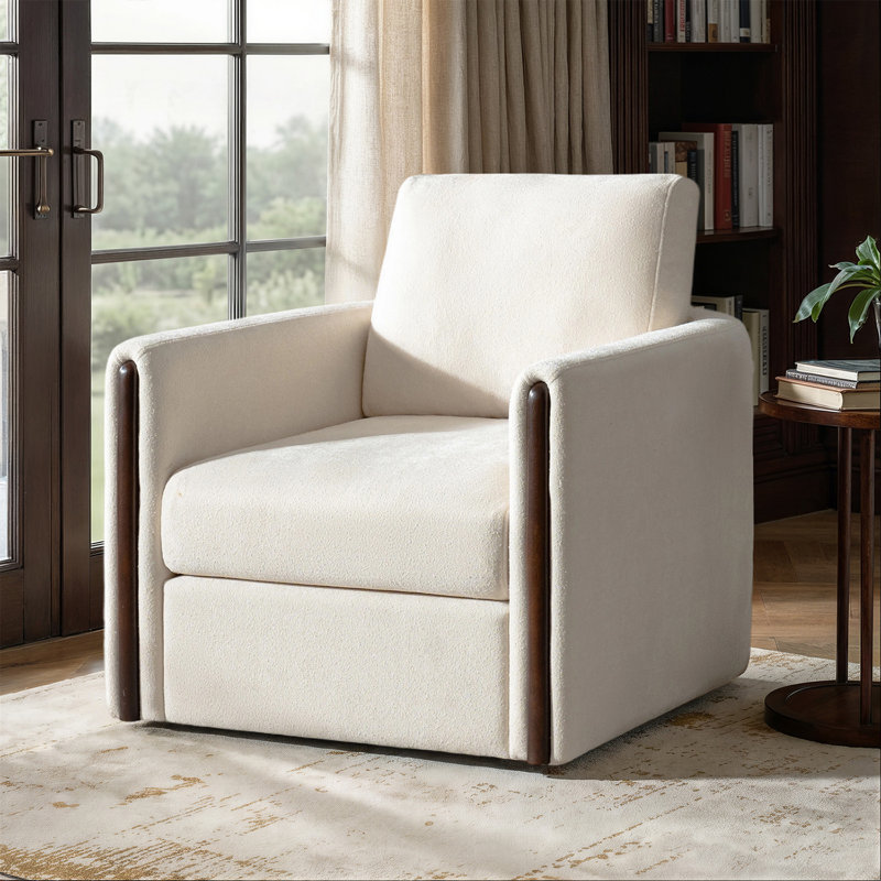 Upholstered Swivel Armchair, Beige