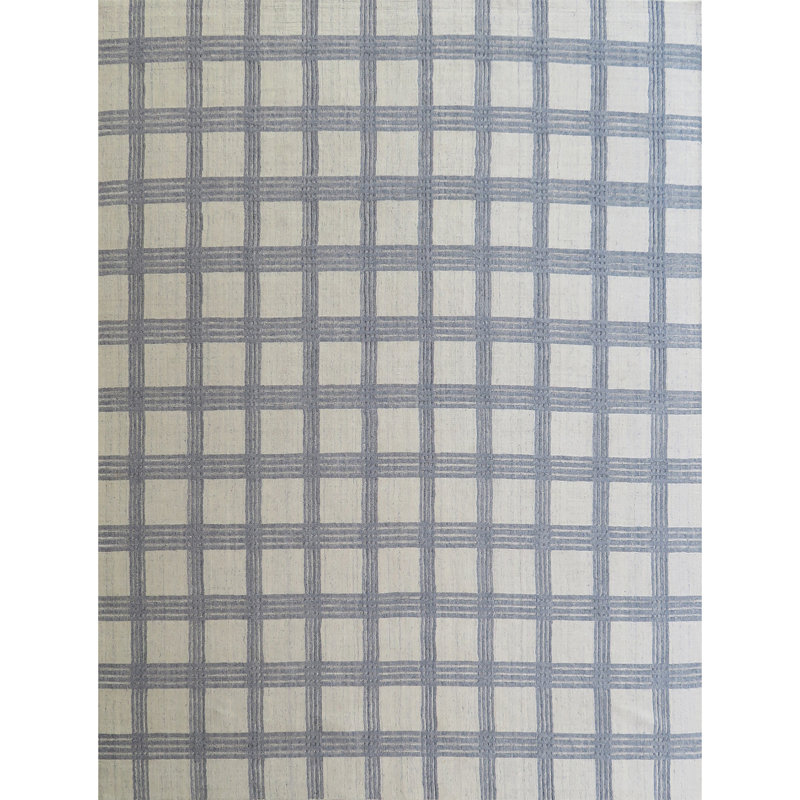 Plaid Area Rug in Blue/Ivory, Rectangle 12' x 15'