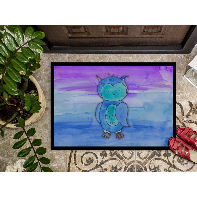 Tapis de porte d’extérieur anti-dérapant aquarelle hibou Zachary, H 0,2 po x l 36 po x P 24 po