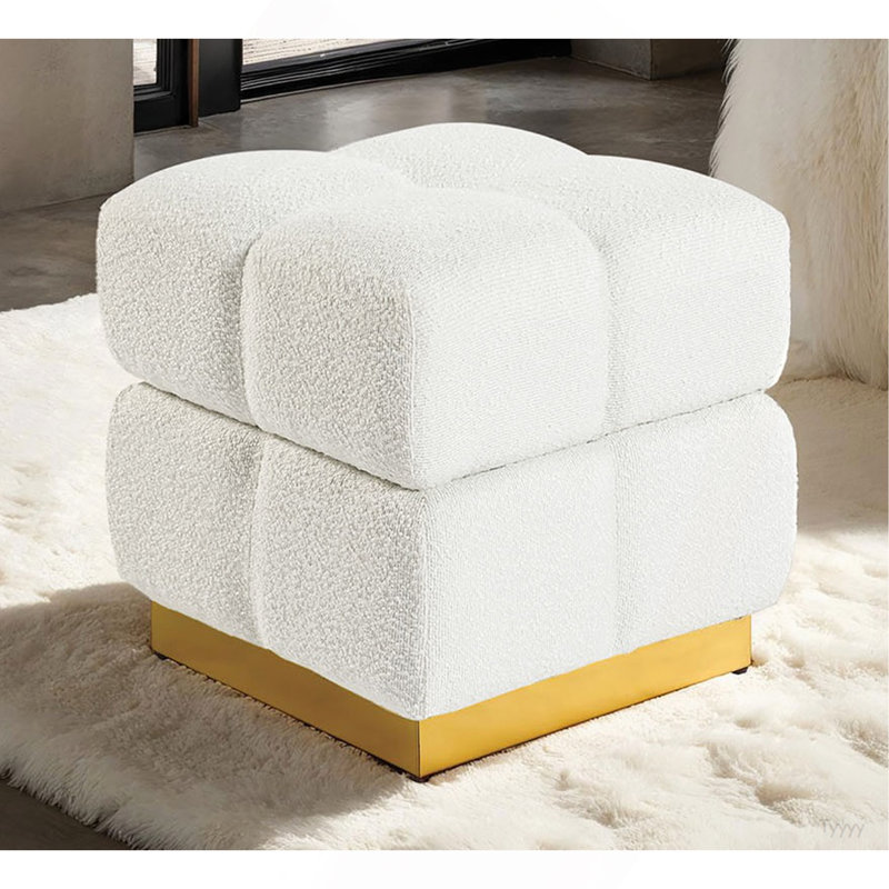 Tabouret de rangement carré de style contemporain avec finition beige et capitonnage