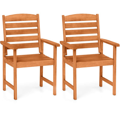  Patio Chairs Set Of 2 With Inclined Backrests And Slatted Seats For Deck