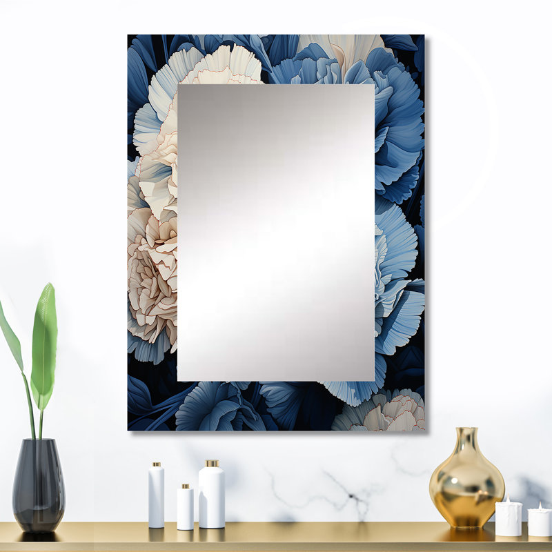 Blanc blanc bleu œillets Arrangement VI - grand miroir mural, œillets, impression sur métal, 32 po x 24 po