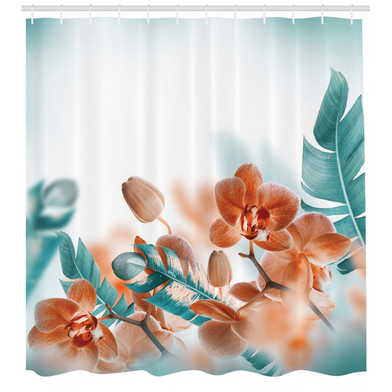 Ensemble de rideau de douche tropical + crochets, H 84 po x l 69 po
