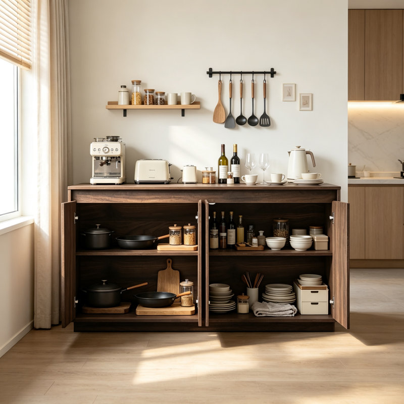 Buffet en bois et noyer avec prise de courant, Noyer
