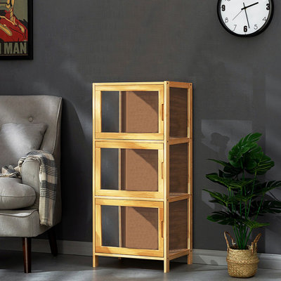 Armoire de rangement à 3 niveaux avec porte vitrée