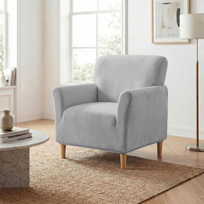 Housse de chaise extensible Spandex, housse de fauteuil moderne et douce, protecteur de meubles Mid-Century hydrofuge pour salon, bureau et salle de lecture, gris clair