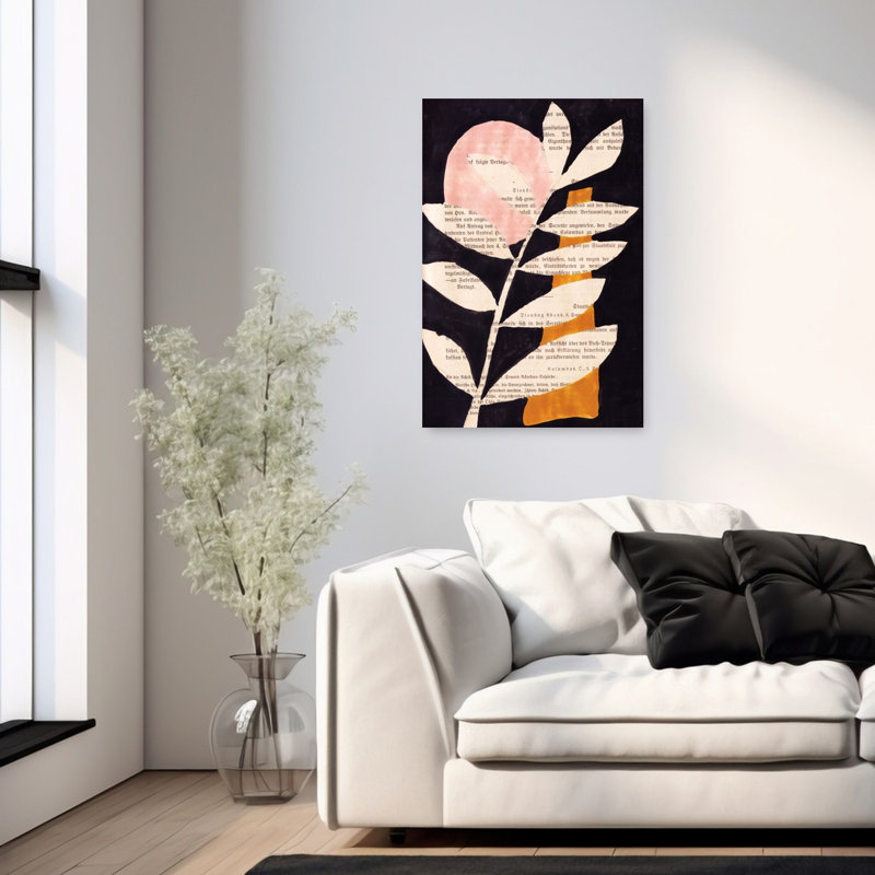 Abstract Leaves With Black Background Gouache Painting Abstract Bold Contemporary Rose Nature Plant Wall Art Print by Annick - Print