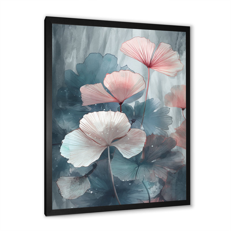 Feuilles de ginkgo tropicales V - imprimé, H 40 po x l 30 po x P 1,5 po, Cadre photo noir