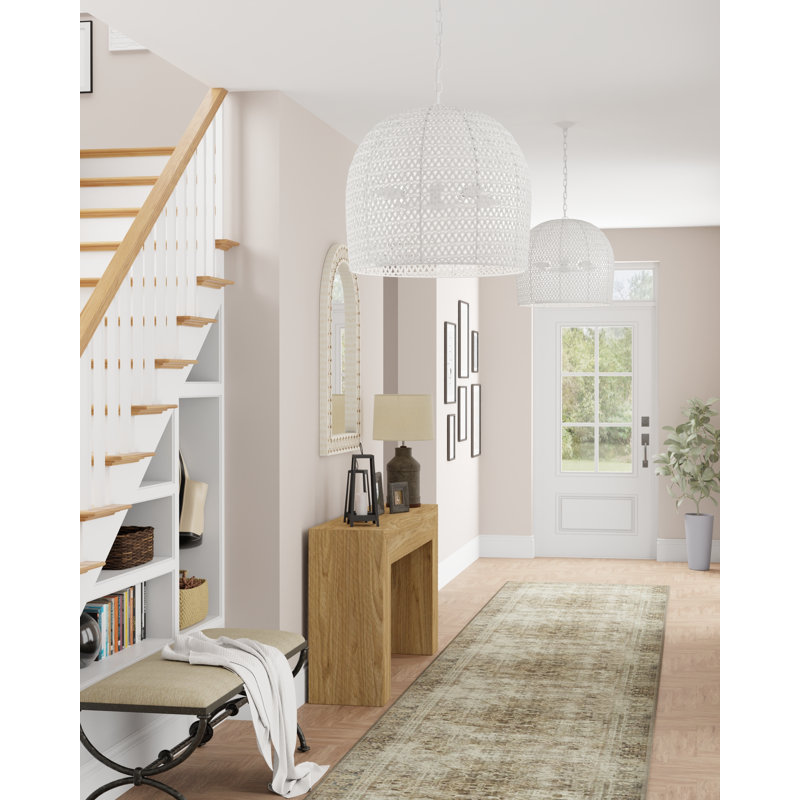 White Woven Iron Drum Chandelier with Adjustable Height