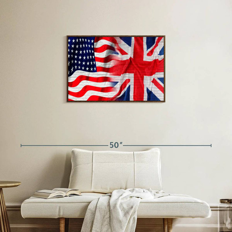 Drapeau américain et britannique, Cadre flottant en noyer, 31 po x 21 po