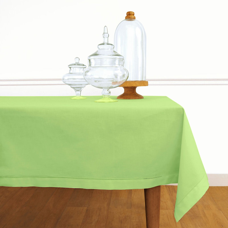 Cotton Linen Hemstitch Tablecloth, Apple Green, 104" x 60"