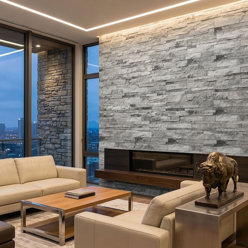 Atlantic Grey Splitface 7x20 Interlocking Marble Ledger Panel