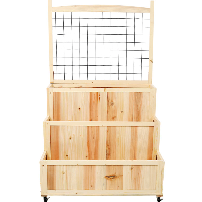 53" H Raised Garden Bed With Trellis & Wheels, 3 Planter For Flowers, Veggies, Herbs, Strong Wood Herb Trellis, Drainage, Storage 21 Design, Quality