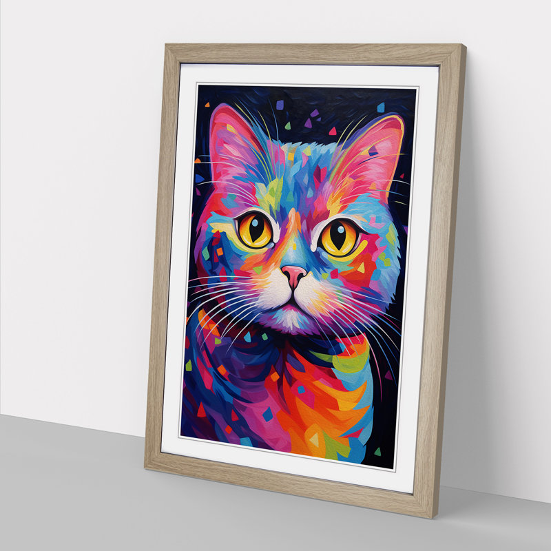 Cat Abstract - Framed Print, Oak Framed, 64cm H x 46cm W x 2cm D