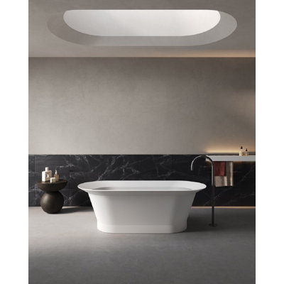 66" Freestanding Solid Surface Bathtub, White, Flared Modern Planter-Inspired Design