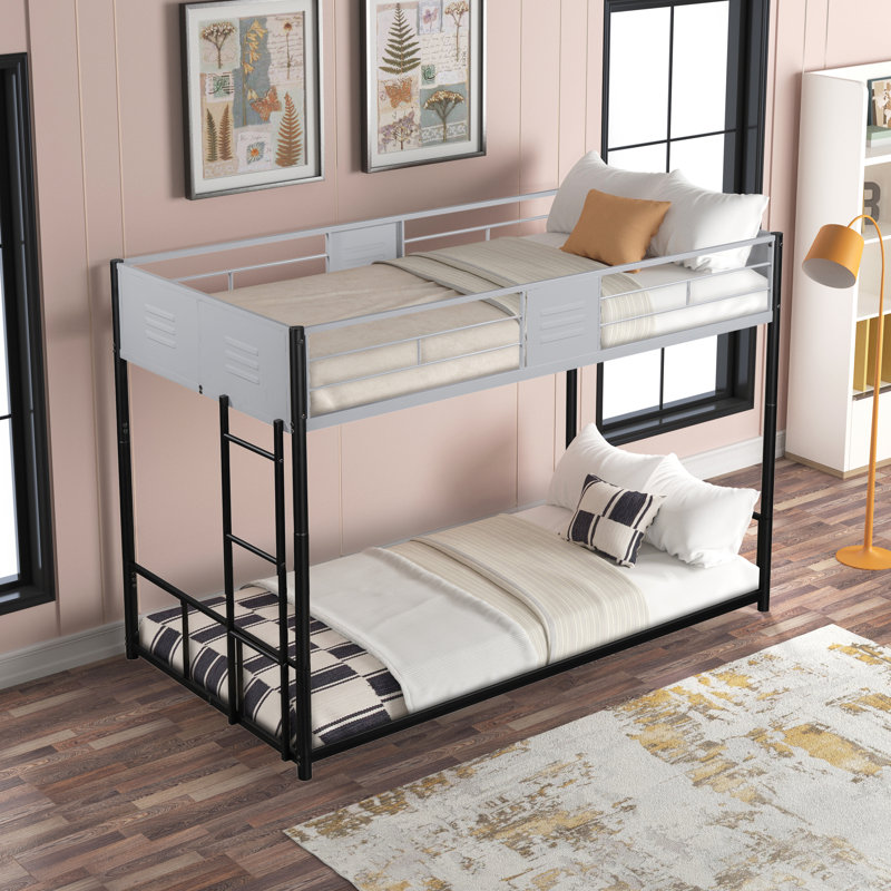 Lit superposé robuste en métal robuste avec panneau de ventilation, réduit le bruit, garde-corps de sécurité, transformable, idéal pour les chambres familiales et d'amis