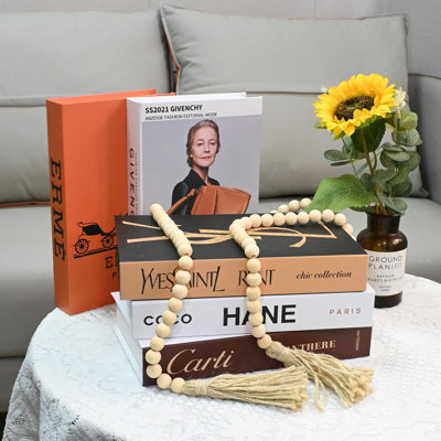 Decorative Books For Home Decor, Set Of 5 Fake Books With Wood Bead Tassel