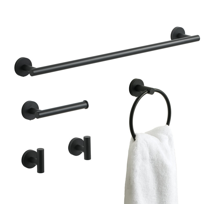 Stainless Steel Wall-Mounted 5-piece bathroom hardware set, Matte Black
