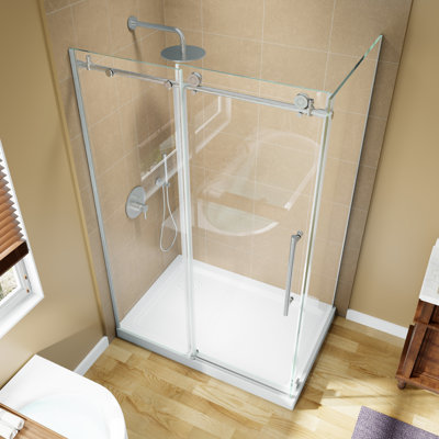 Cabine de douche coulissante simple demi-cadre de l 48 po x P 31,6 po x H 72 po avec cabine de douche d'angle avec verre trempé transparent de 3/8 po