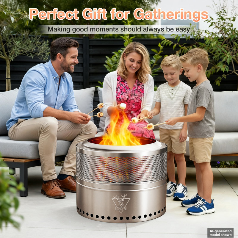 Fire Pit, Folding Smokeless Firepit, Wood Burning Stainless Steel Portable Outdoor Fireplace With Removable Ash Stand,Gloves,Fire Poker,Bonfire Fire Pits For Outside Camping (20 Inch)