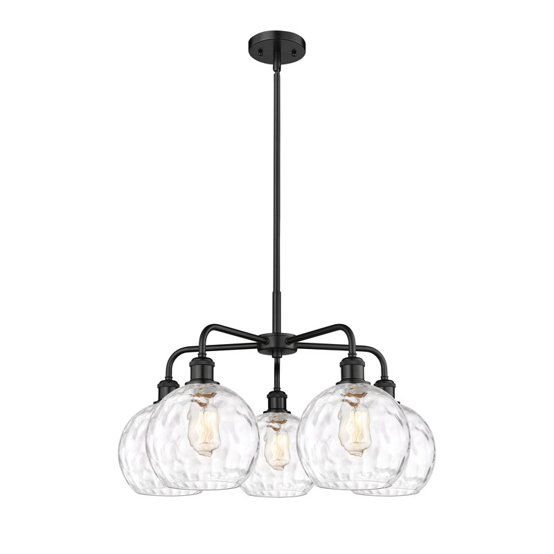 Lustre suspendu 5 lumières en verre 24 po Athens, H 15,88 po x l 26 po x P 26 po, Noir mat