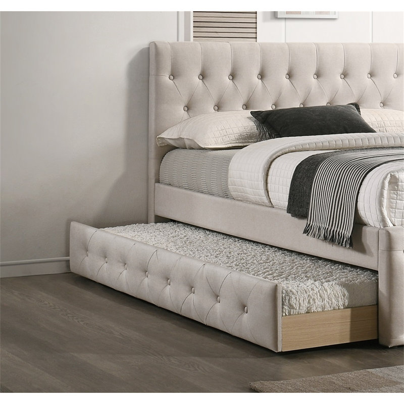 Callaislily Upholstered Platform Bed, Bed Frame With Trundle, Light Brown, Full