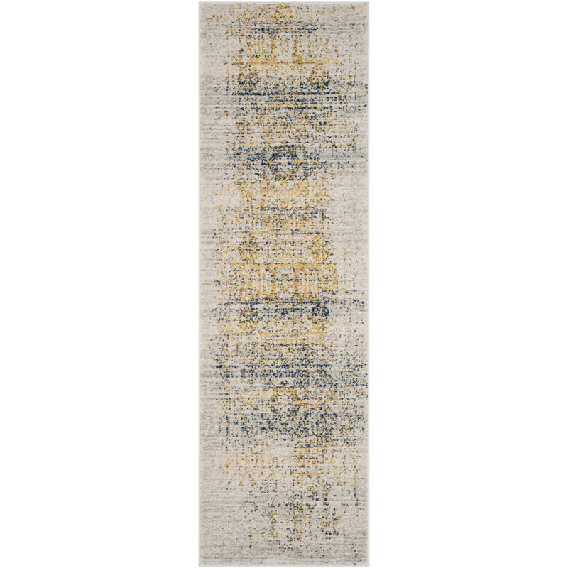 Tapis oriental ivoire / bleu Watsonville, Tapis de couloir 2 pi 2 po x 9 pi