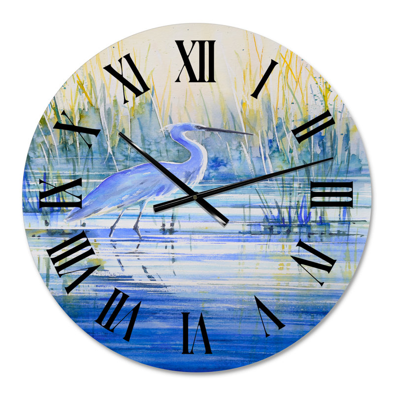 Héron bleu au bord du lac au coucher du soleil - Horloge murale traditionnelle, Petit