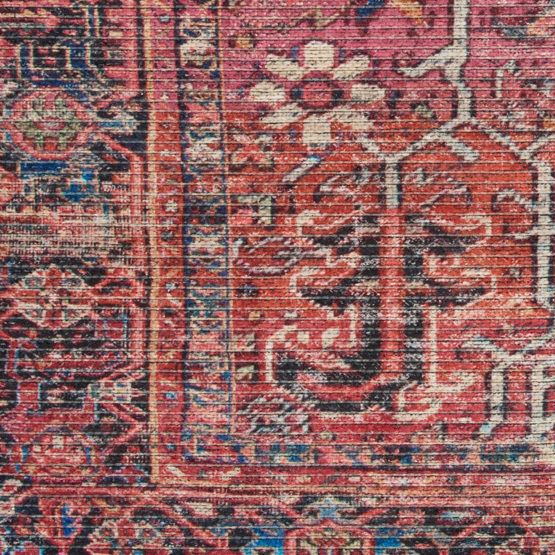 Brick Red Cotton Chenille Rectangular Washable Rug