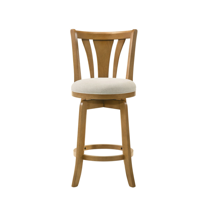 Tabouret de bar en bois d'hévéa à hauteur de comptoir ou de bar Millside avec siège en tissu, Siège beige / structure brune