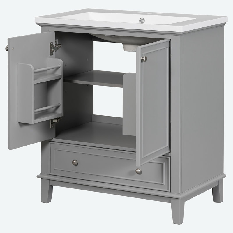 Meuble-lavabo sur pied simple 30 po avec comptoir en céramique, Gris