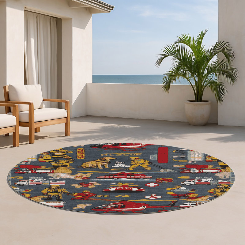 Tapis intérieur et extérieur gris Transport, Rond 5 pi