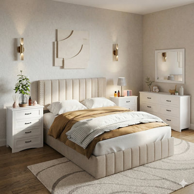 Masad 4-Piece Bedroom Set-White-Queen Size