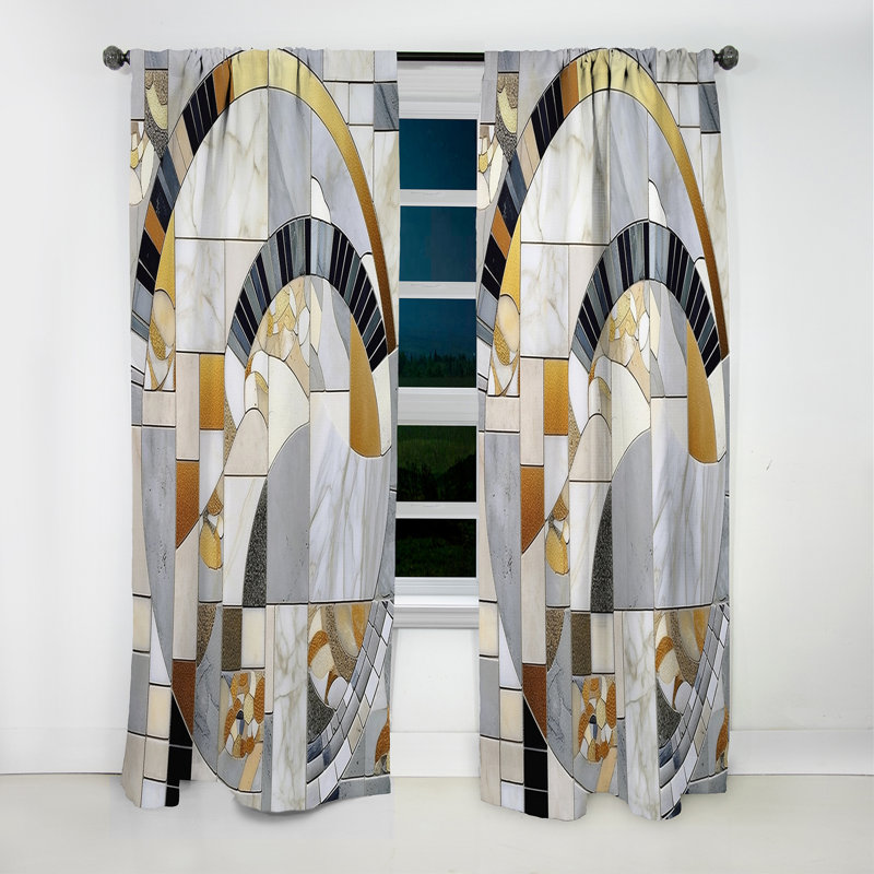 Gris et jaune mosaïque IV - rideau formes abstraites - rideau occultant - 1 panneaux, L 52 po x L 108 po