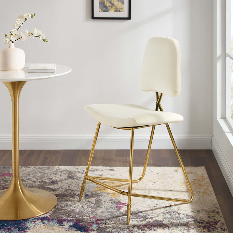 Modway Ponder Performance Velvet Bar Stool, Ivory, Counter Stool (24.5" Seat Height)