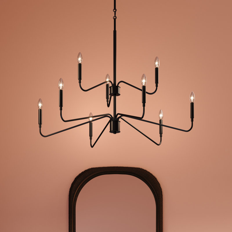 Pilar Two-Tier Nine-Light Matte Black Chandelier, Matte Black