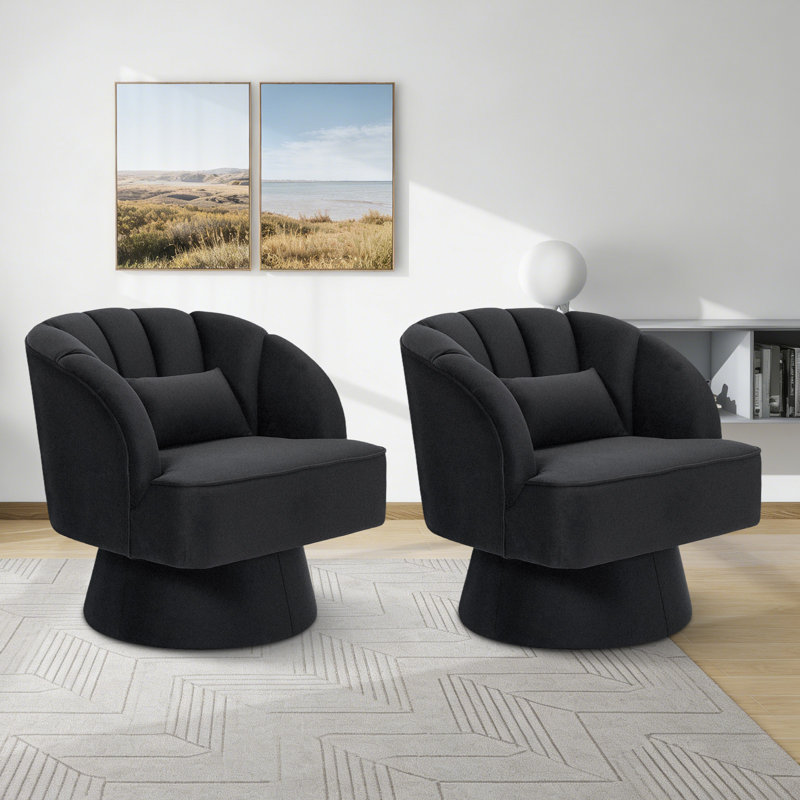 Upholstered Swivel Accent Chair, Velvet|Black